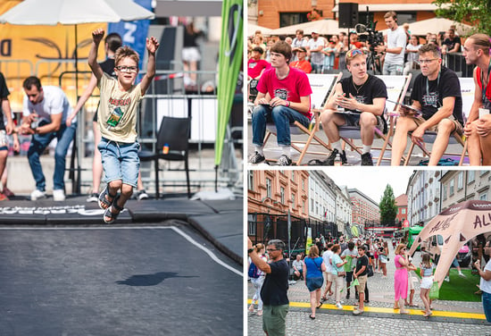 Fan cona za vse željne zabave na trampolinskem dogodku Akrobat Odbito na Ljubljanici 2024