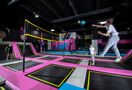 Akrobat Trampoline park equipmant - dodgeball court with the volleyball.