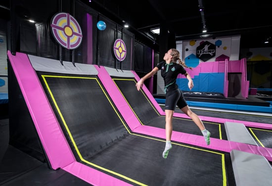 Akrobat Trampoline park equipmant - dodgeball court with the positioned targets.